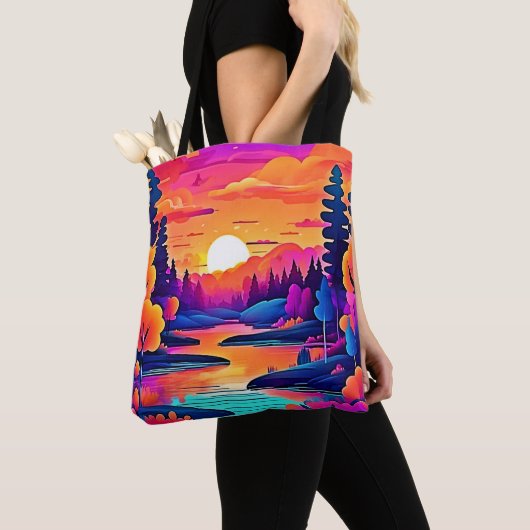 Sunset Lake Fantasy-Kunst Tasche (Von Nahem)