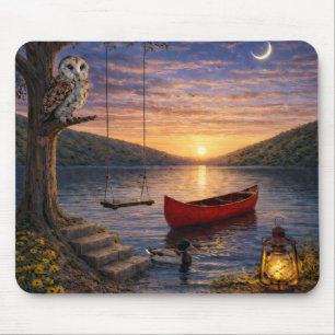 Sunset Lake Owl Canoe Mauspad