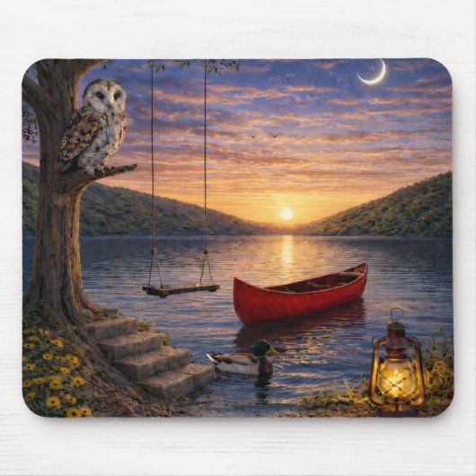 Sunset Lake Owl Canoe Mauspad (Vorne)