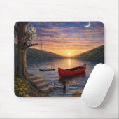 Sunset Lake Owl Canoe Mouse Pad Mousepad (Mit Mouse)