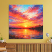 Sunset Lake - Pastel Painting Style Art Leinwanddruck (Insitu (Wohnzimmer))