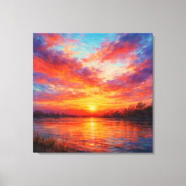 Sunset Lake - Pastel Painting Style Art Leinwanddruck
