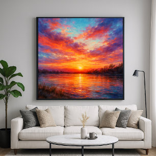 Sunset Lake - Pastell-Malstil-Kunst Poster