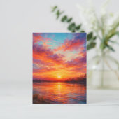 Sunset Lake - Pastell-Malstil-Kunst Postkarte (Stehend Vorderseite)