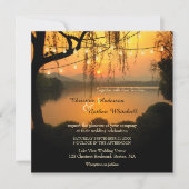 Sunset Lake View String Lights Einladung Hochzeit (Vorderseite)