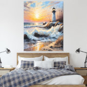 Sunset Lighthouse – Coastal Impressionist Seascape Leinwanddruck (Insitu (Schlafzimmer))