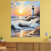 Sunset Lighthouse – Coastal Impressionist Seascape Leinwanddruck (Insitu (Wohnzimmer))