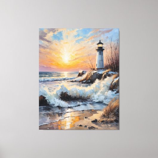 Sunset Lighthouse – Coastal Impressionist Seascape Leinwanddruck (Vorderseite)