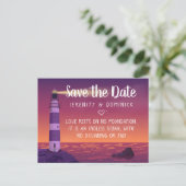 Sunset Lighthouse Nautical Wedding Save the Date Postkarte (Stehend Vorderseite)