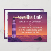 Sunset Lighthouse Nautical Wedding Save the Date Postkarte (Vorne/Hinten)