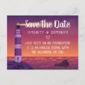 Sunset Lighthouse Nautical Wedding Save the Date Postkarte (Vorderseite)