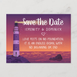 Sunset Lighthouse Nautical Wedding Save the Date Postkarte