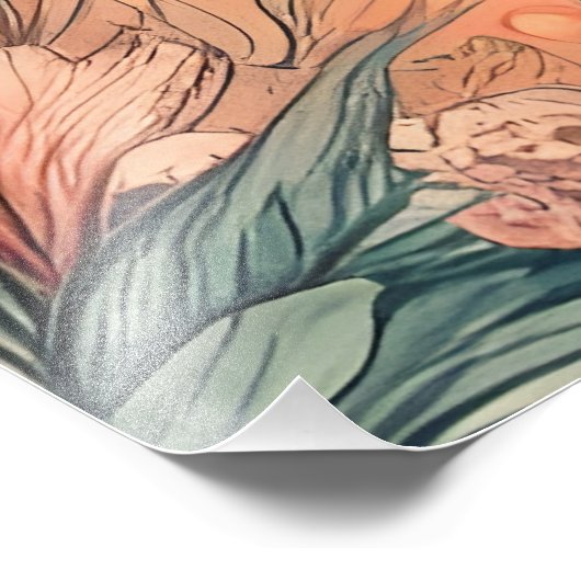 Sunset Lighthouse Ocean Beach Boho Floral Fotodruck (Ecke)