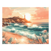 Sunset Lighthouse Ocean Beach Boho Floral Fotodruck (Vorne)