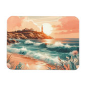 Sunset Lighthouse Ocean Beach Boho Floral Magnet (Horizontal)