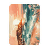 Sunset Lighthouse Ocean Beach Boho Floral Magnet (Vertikal)