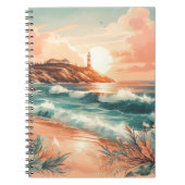 Sunset Lighthouse Ocean Beach Boho Floral Notizblock (Vorderseite)