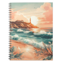 Sunset Lighthouse Ocean Beach Boho Floral