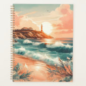 Sunset Lighthouse Ocean Beach Boho Floral Planer (Vorderseite)