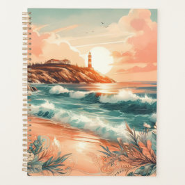 Sunset Lighthouse Ocean Beach Boho Floral Planer