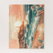 Sunset Lighthouse Ocean Beach Boho Floral Puzzle (Vertikal)