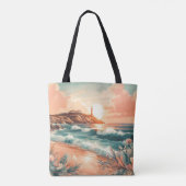 Sunset Lighthouse Ocean Beach Boho Floral Tasche (Rückseite)