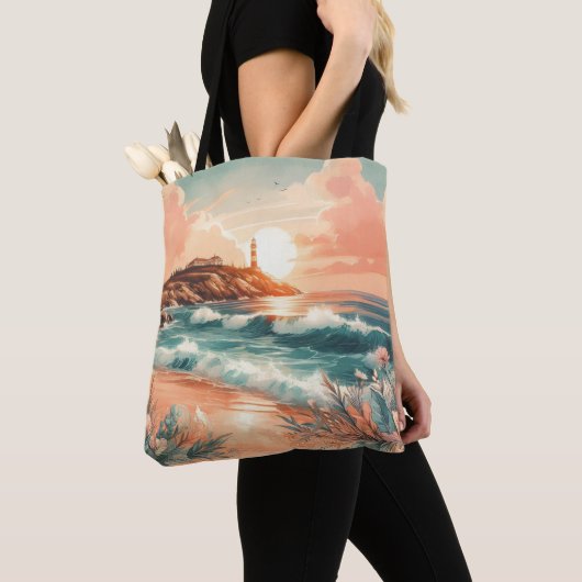 Sunset Lighthouse Ocean Beach Boho Floral Tasche (Von Nahem)