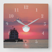 Sunset Lighthouse Quadratische Wanduhr (Vorderseite)