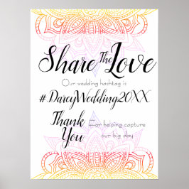 Sunset Mandala Wedding Hashtag Sign Poster