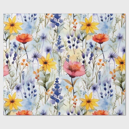 Sunset Meadow Watercolor Wildflower Pattern Geschenkpapier (Flach)