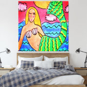 Sunset Mermaid Abstrakte digitale Malerei Leinwanddruck (Insitu (Schlafzimmer))