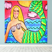 Sunset Mermaid Abstrakte digitale Malerei Leinwanddruck (Insitu (Holzboden))