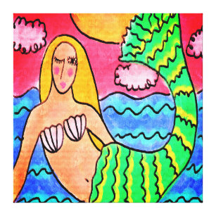 Sunset Mermaid Abstrakte digitale Malerei Leinwanddruck