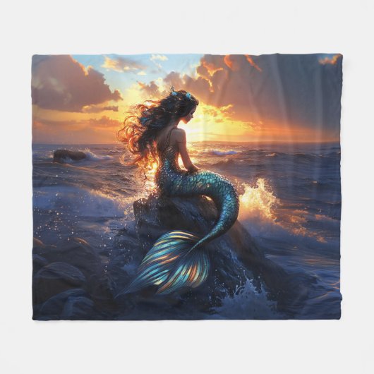 Sunset Mermaid Fleecedecke (Vorderseite (Horizontal))