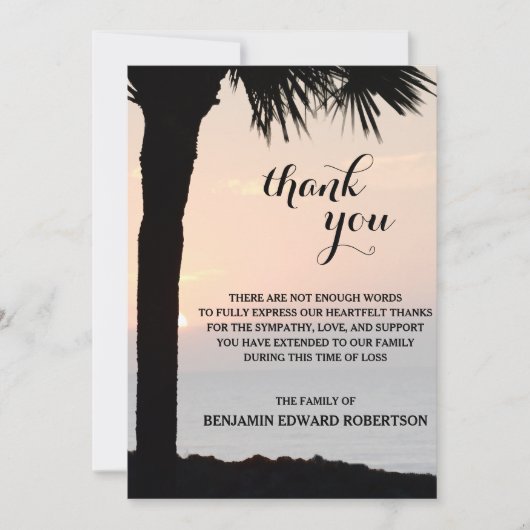 Sunset mit Palm Tree Beileid Danke (Vorderseite)