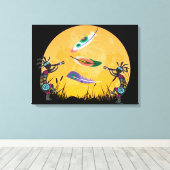 Sunset Moon Kokopelli und Feathers Leinwanddruck (Insitu (Holzboden))
