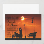 Sunset Motorrad Couple Save the Date Einladung (Vorne/Hinten)