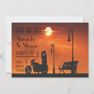 Sunset Motorrad Couple Save the Date Einladung