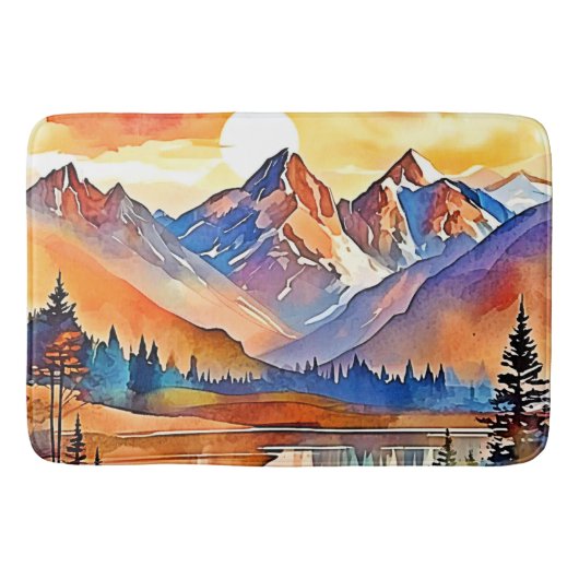 Sunset Mountain Art Design Badematte (Vorderseite)