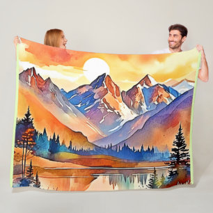 Sunset Mountain Art Design Fleecedecke