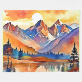 Sunset Mountain Art Design Fleecedecke (Vorderseite (Horizontal))