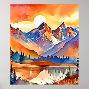Sunset Mountain Art Design Poster