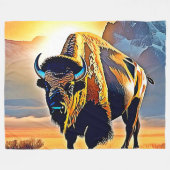 Sunset Mountain Bison Art Design Fleecedecke (Vorderseite (Horizontal))