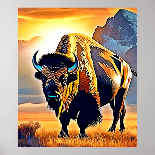 Sunset Mountain Bison Art Design Poster (Vorne)