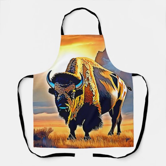Sunset Mountain Bison Art Design Schürze (Vorderseite)