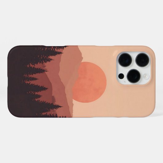 Sunset Mountain Forest Nature Illustration iPhone Hülle (Rückseite (Horizontal))