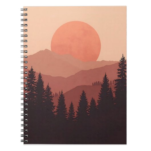Sunset Mountain Forest Nature Illustration Notizblock (Vorderseite)