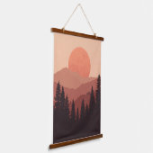 Sunset Mountain Forest Nature Illustration Wandteppich Mit Holzrahmen (Gewinkelt)