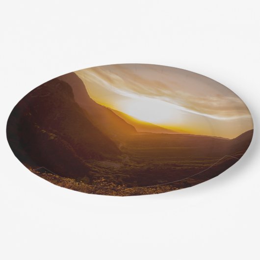 Sunset Mountain Foto Pappteller (Schrägansicht)