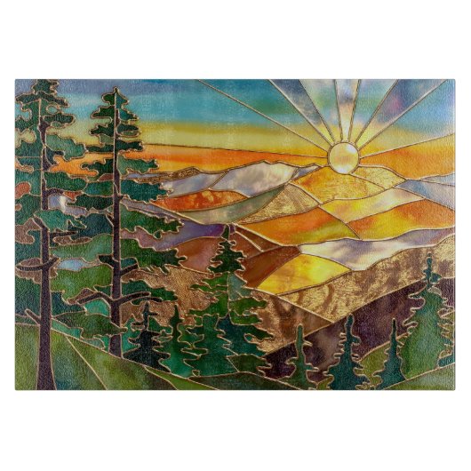 Sunset Mountain Kitchen Glass Cutting Board Schneidebrett (Vorderseite)